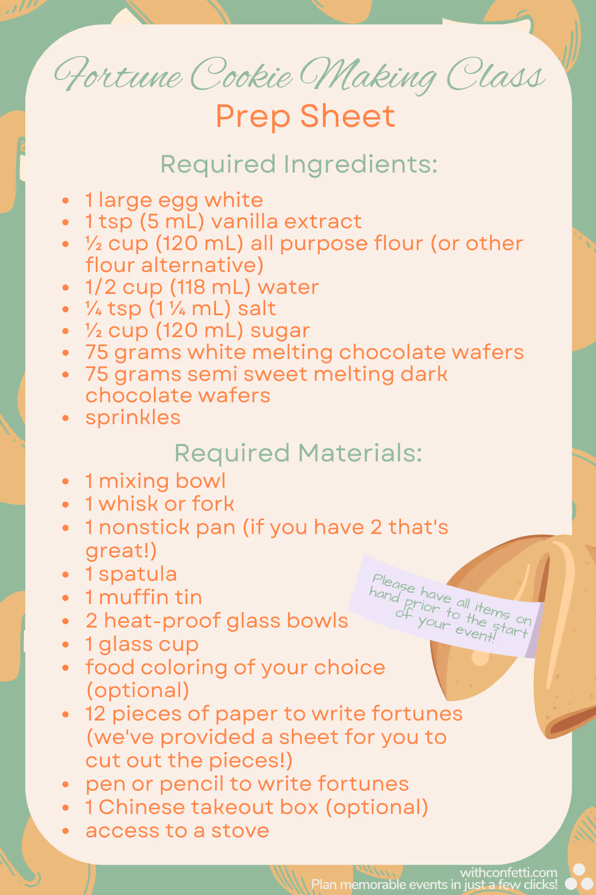 BYO Fortune Cookie Prep List