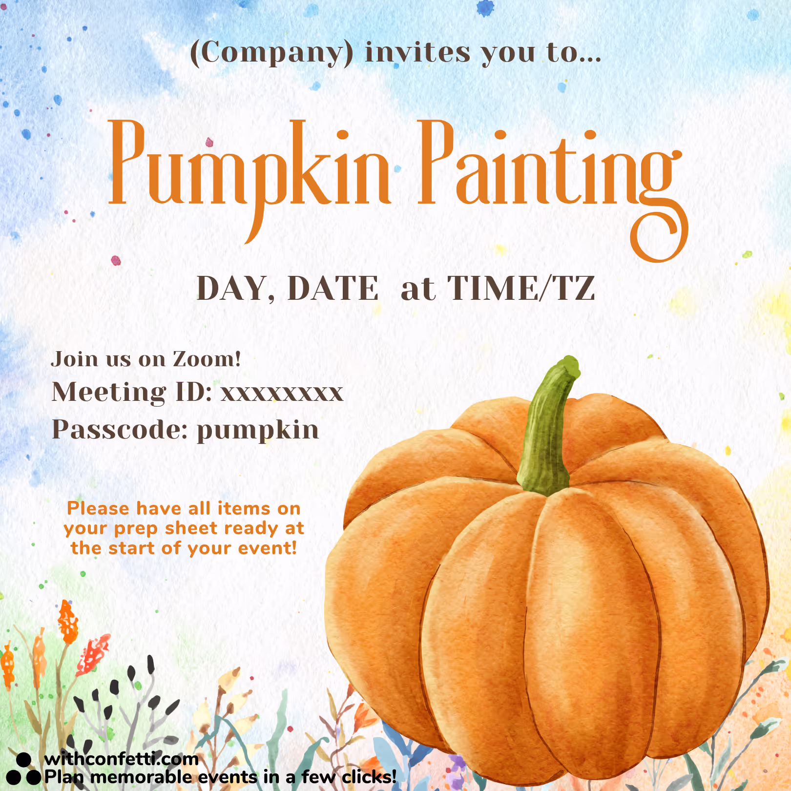 BYO Pumpkin Painting - Event Invitation Sample