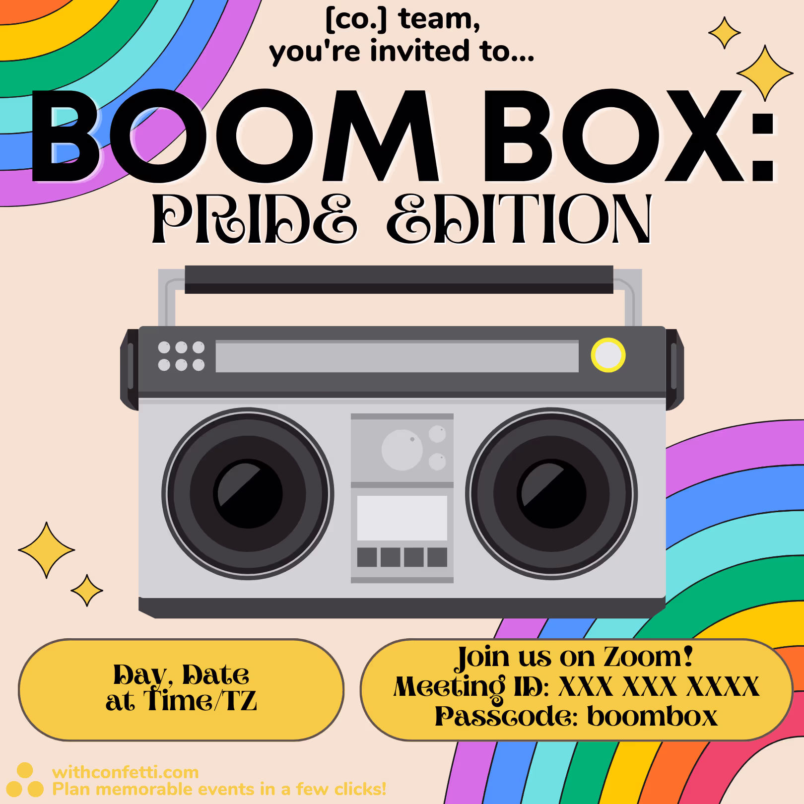 Boom Box: Pride Edition - Event Invitation Sample