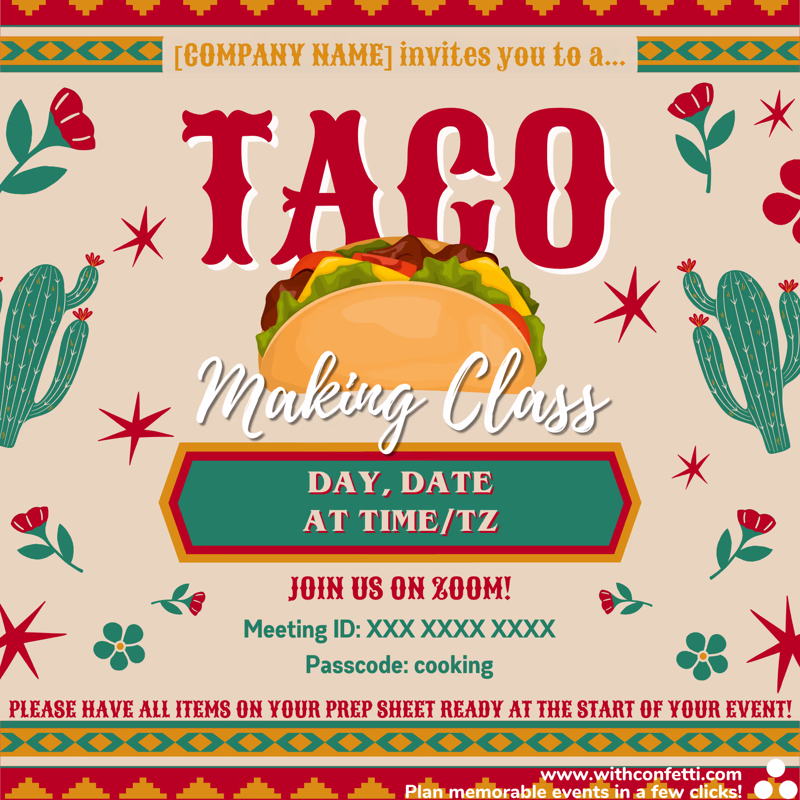 Taco Making Class - Event Invitation Sample