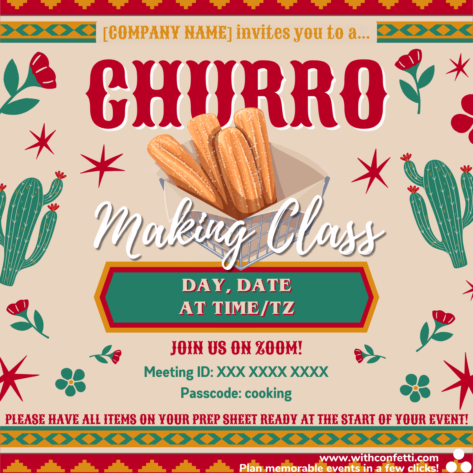 Churro Making Class - Event Invitation Sample