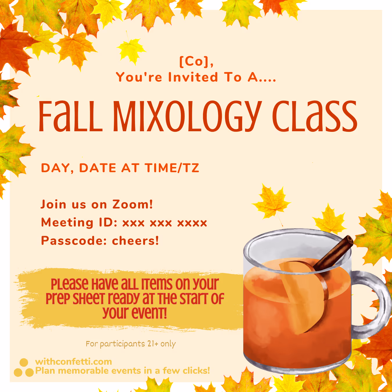 BYO Fall Mixology Class - Event Invitation Sample