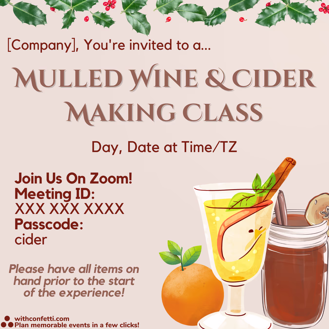 BYO Mulled Wine & Cider Making Class - Event Invitation Sample