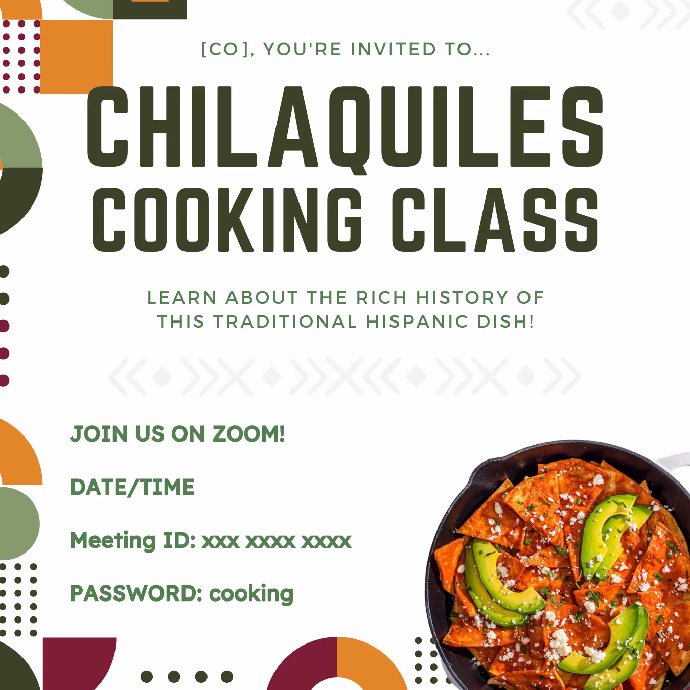 Chilaquiles Cooking Class - Event Invitation 