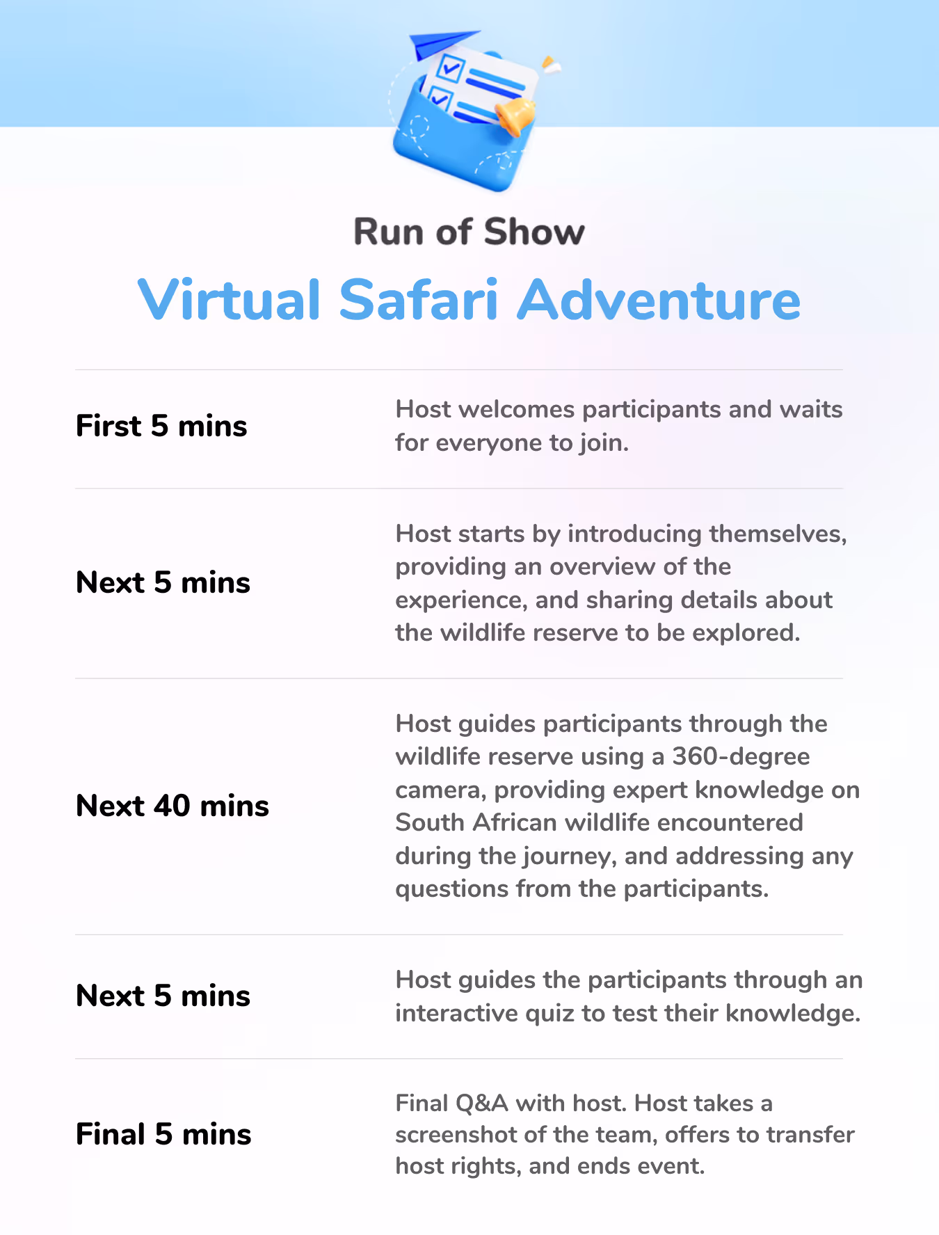 Safari Adventure - Run of Show