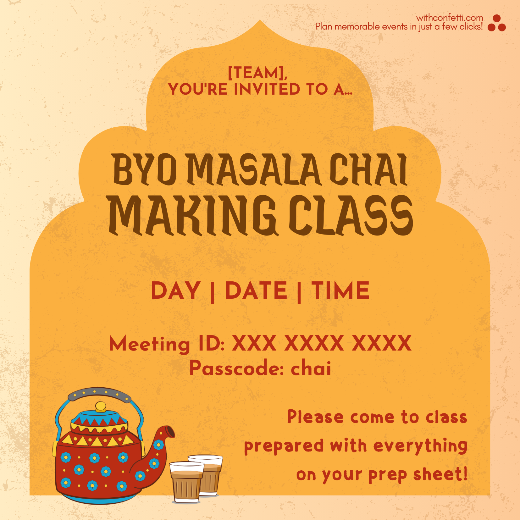 BYO Masala Chai Making Class - Event Invitation Sample