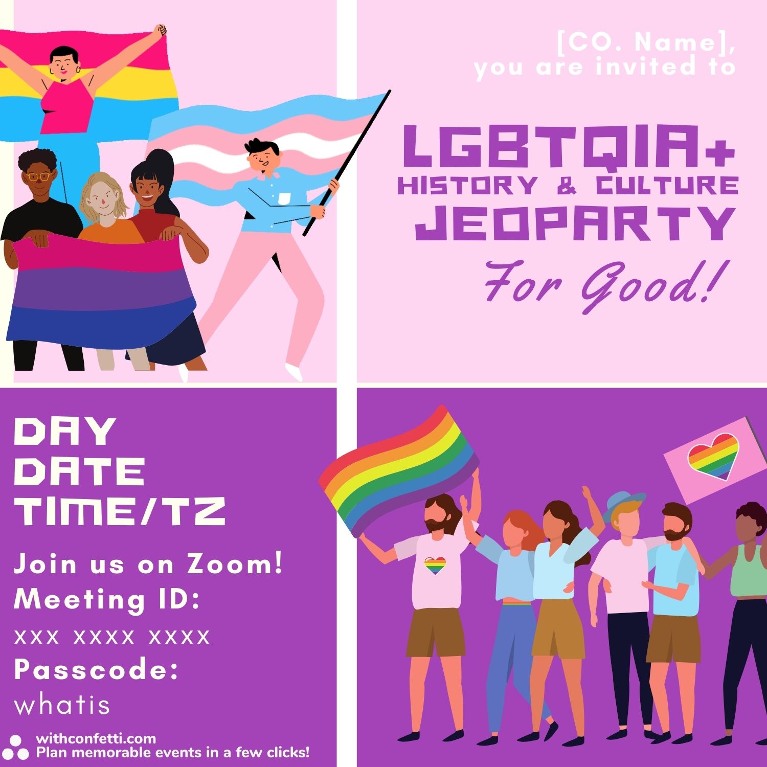 LGBTQIA+ History & Culture Jeoparty for Good - Event Invitation Sample