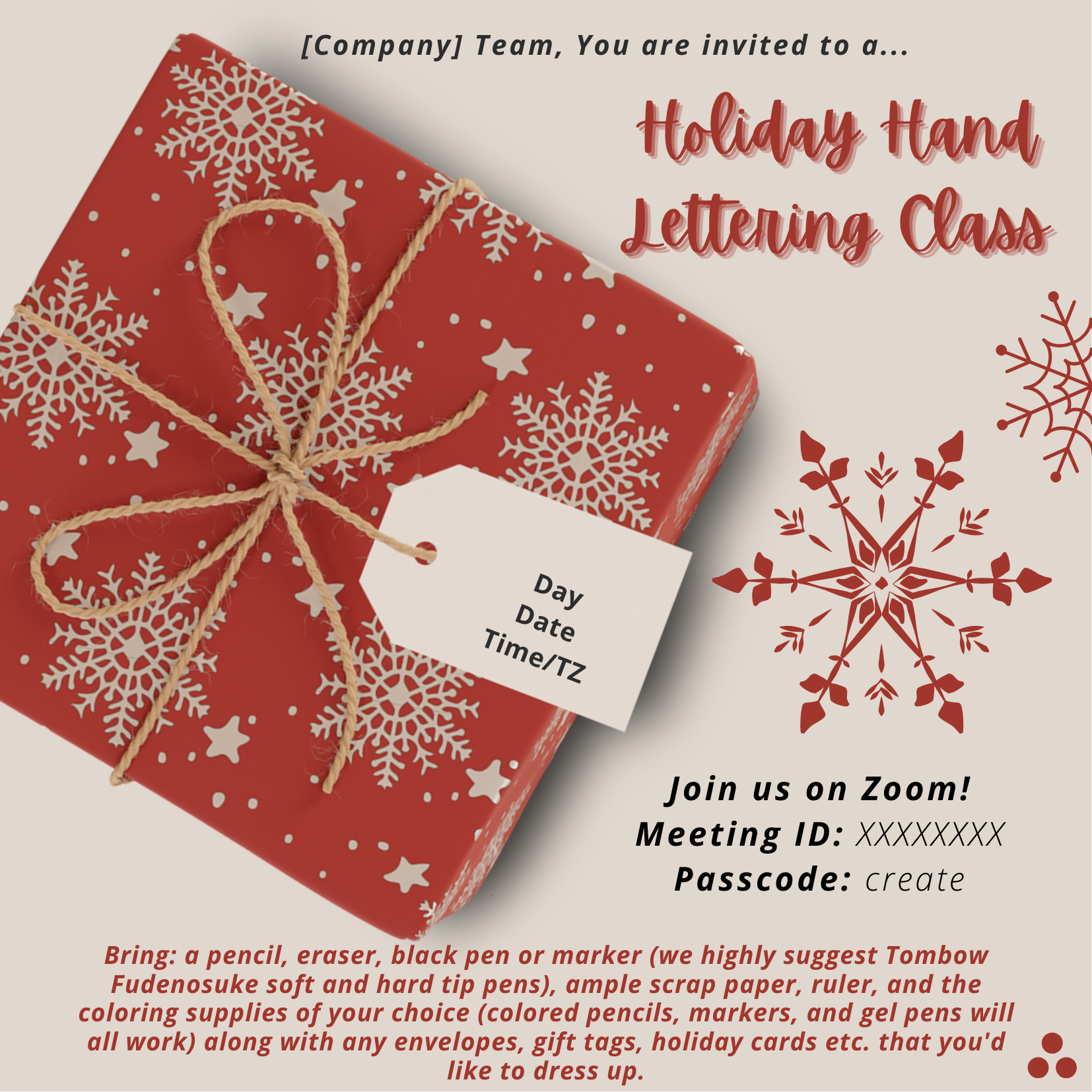 BYO Holiday Hand  Lettering Class - Event Invitation Sample