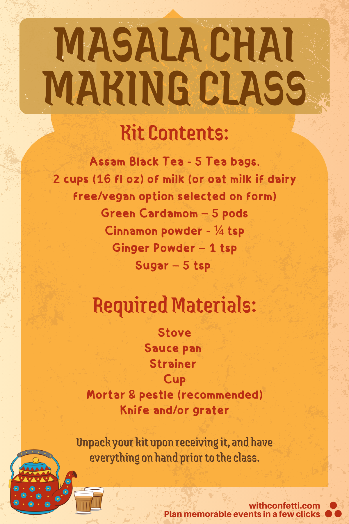 Masala Chai Making Class Prep List