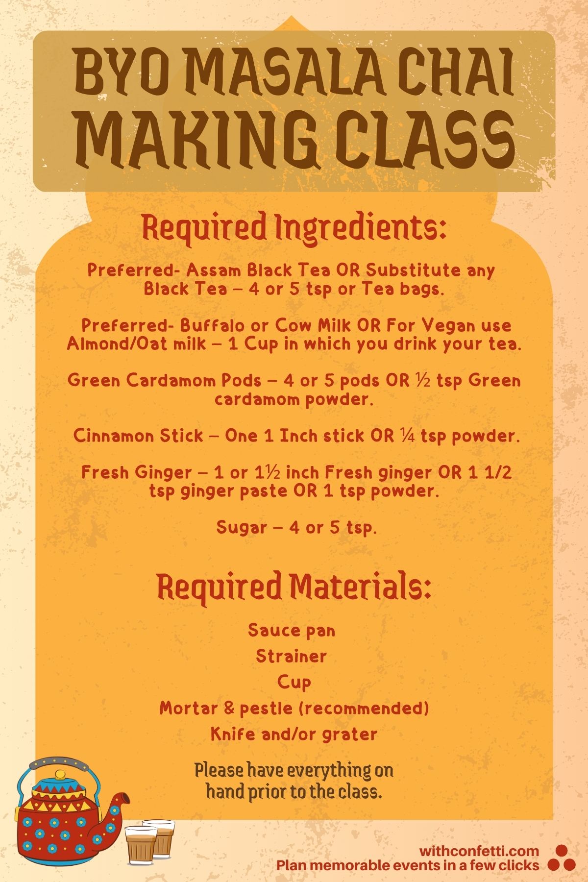 BYO Masala Chai Making Class Prep List