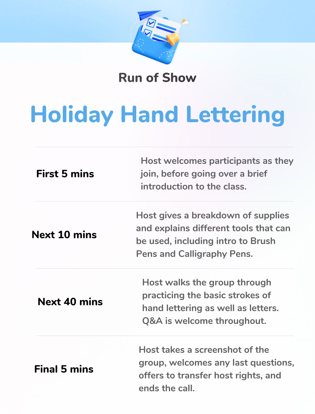Holiday Hand Lettering - Run of Show