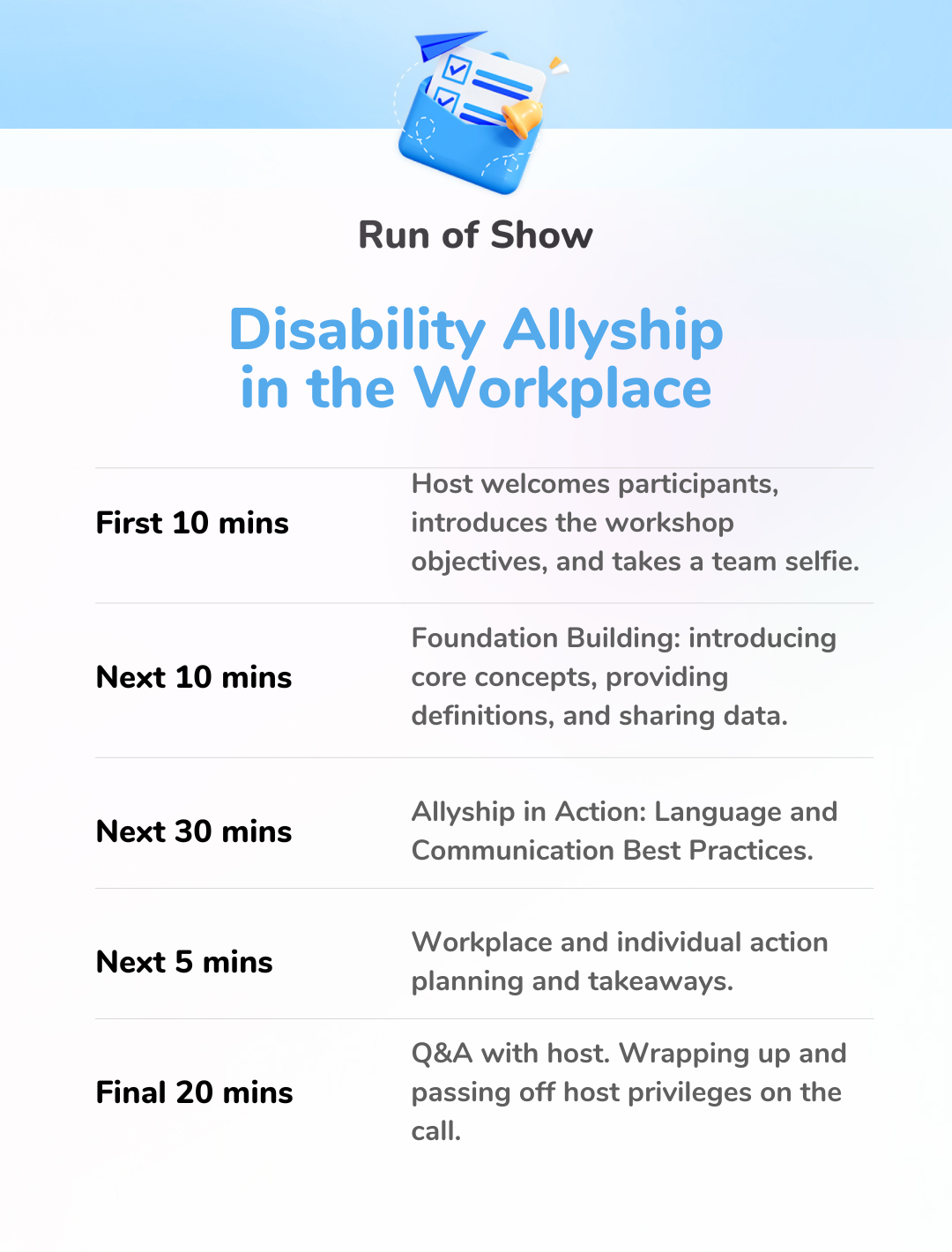 Disability Allyship in the Workplace Run of Show