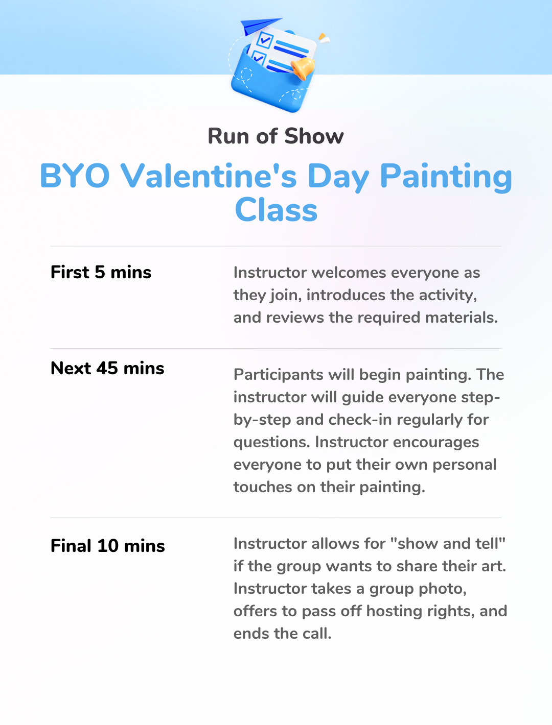 BYO Valentine's Day Painting Class - Run of Show