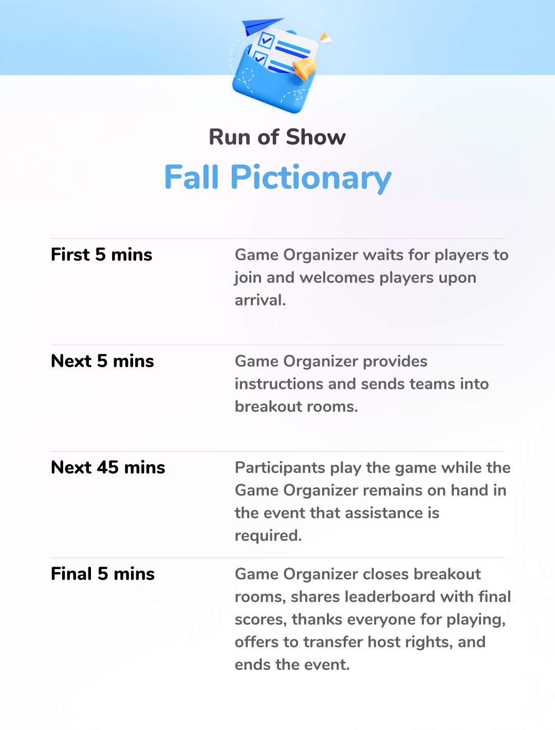 Fall Pictionary - Run of Show