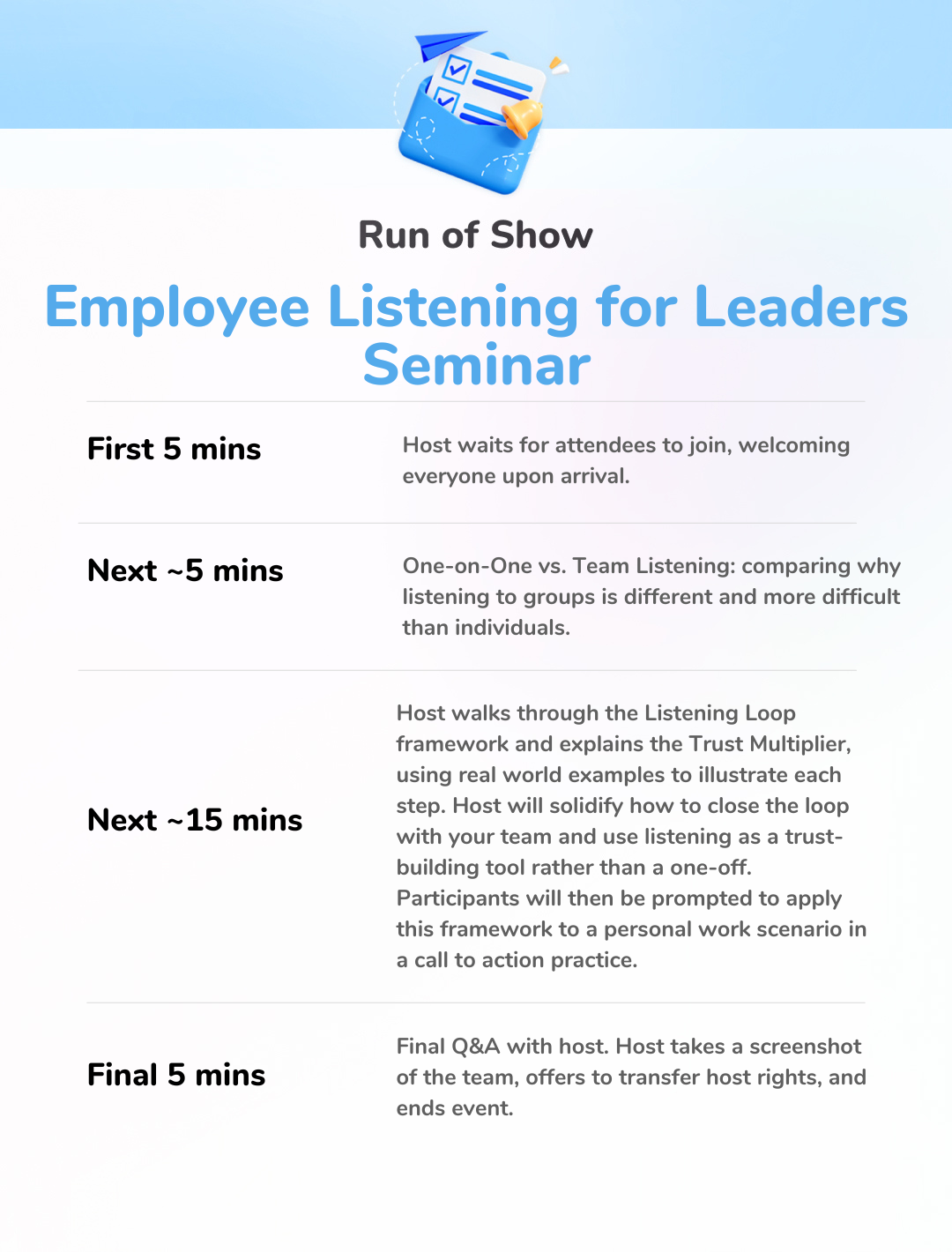 Employee Listening for Leaders - Run of Show