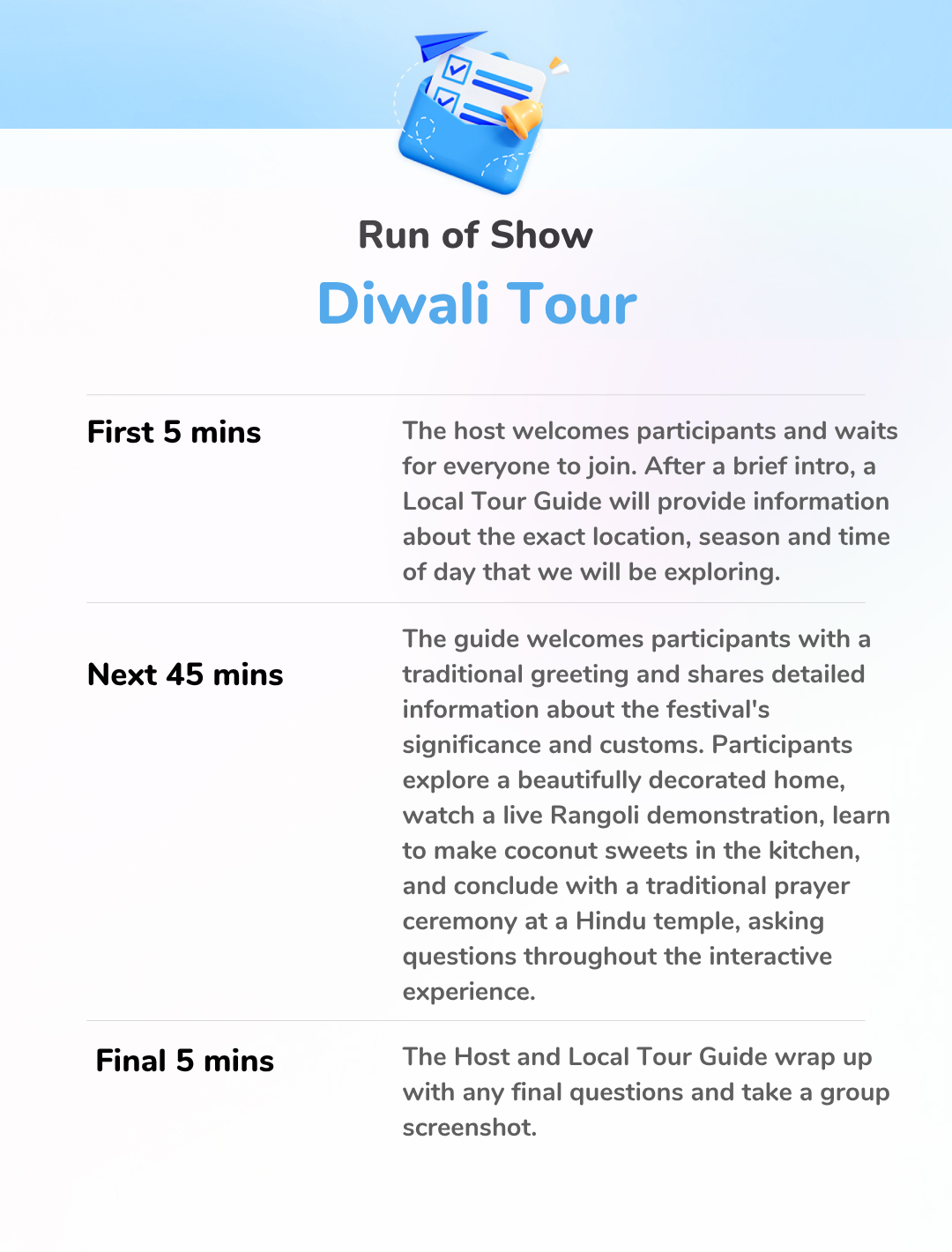 Diwali Tour Run of Show