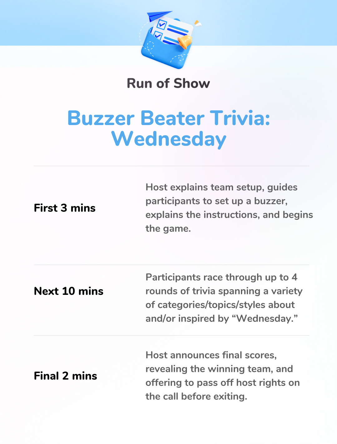 Buzzer Beater: Wednesday Edition - Run of Show