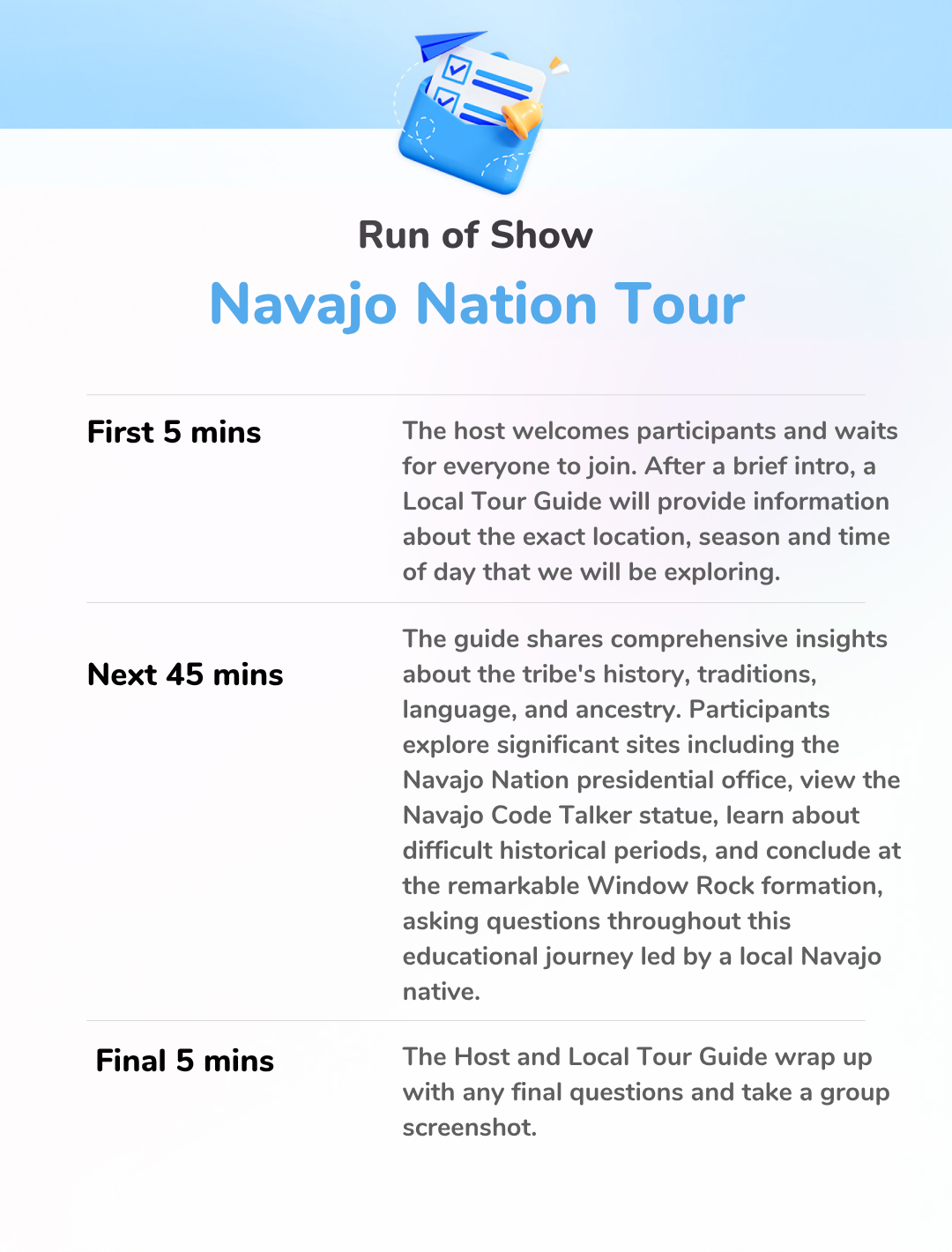Navajo Nation Live Tour - Run of Show