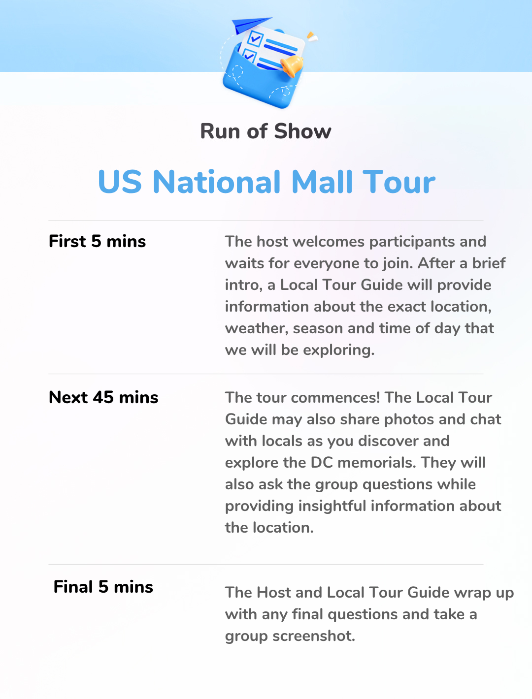 US National Mall Tour - Run of Show