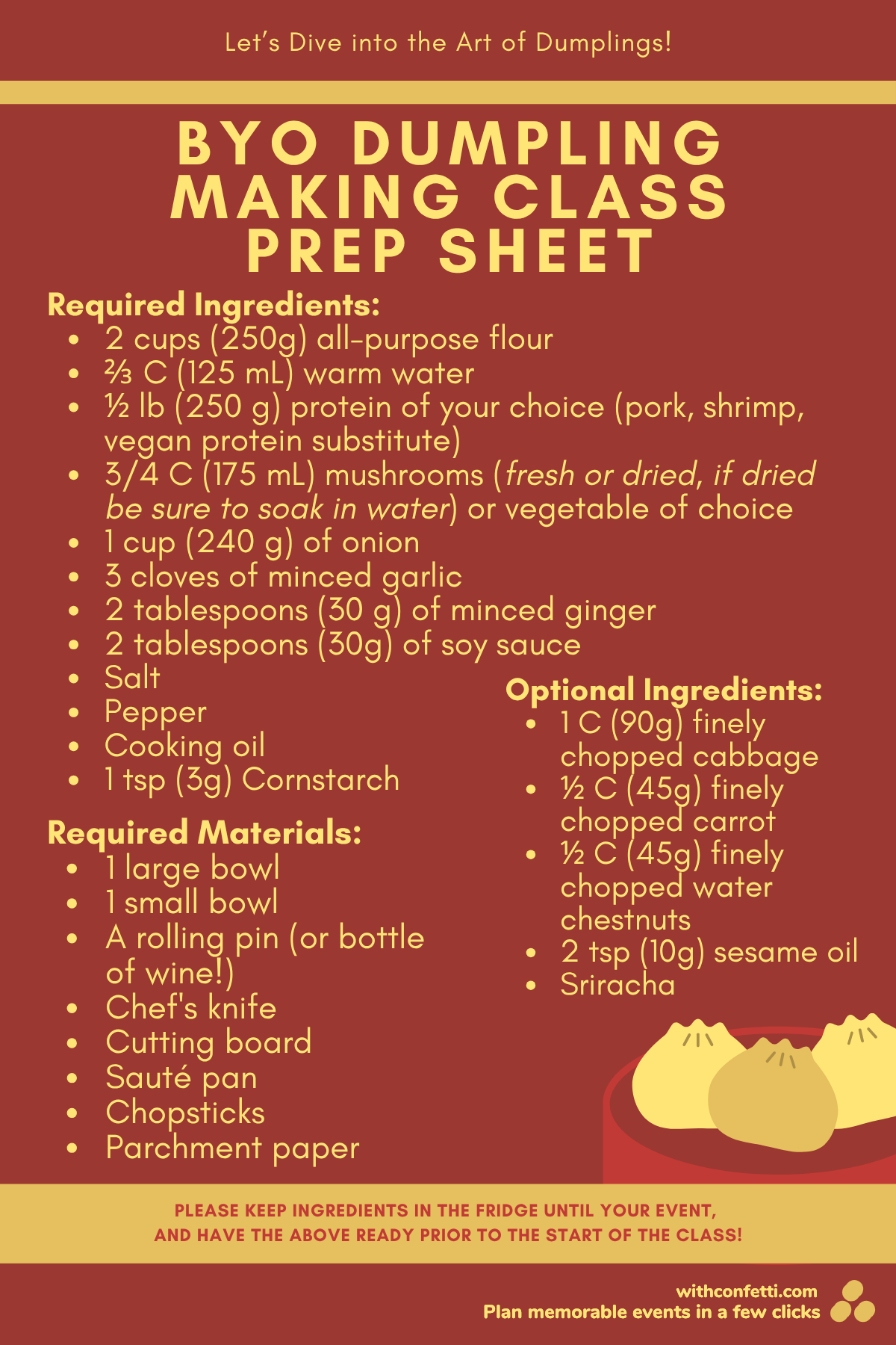 BYO Dumpling Prep List