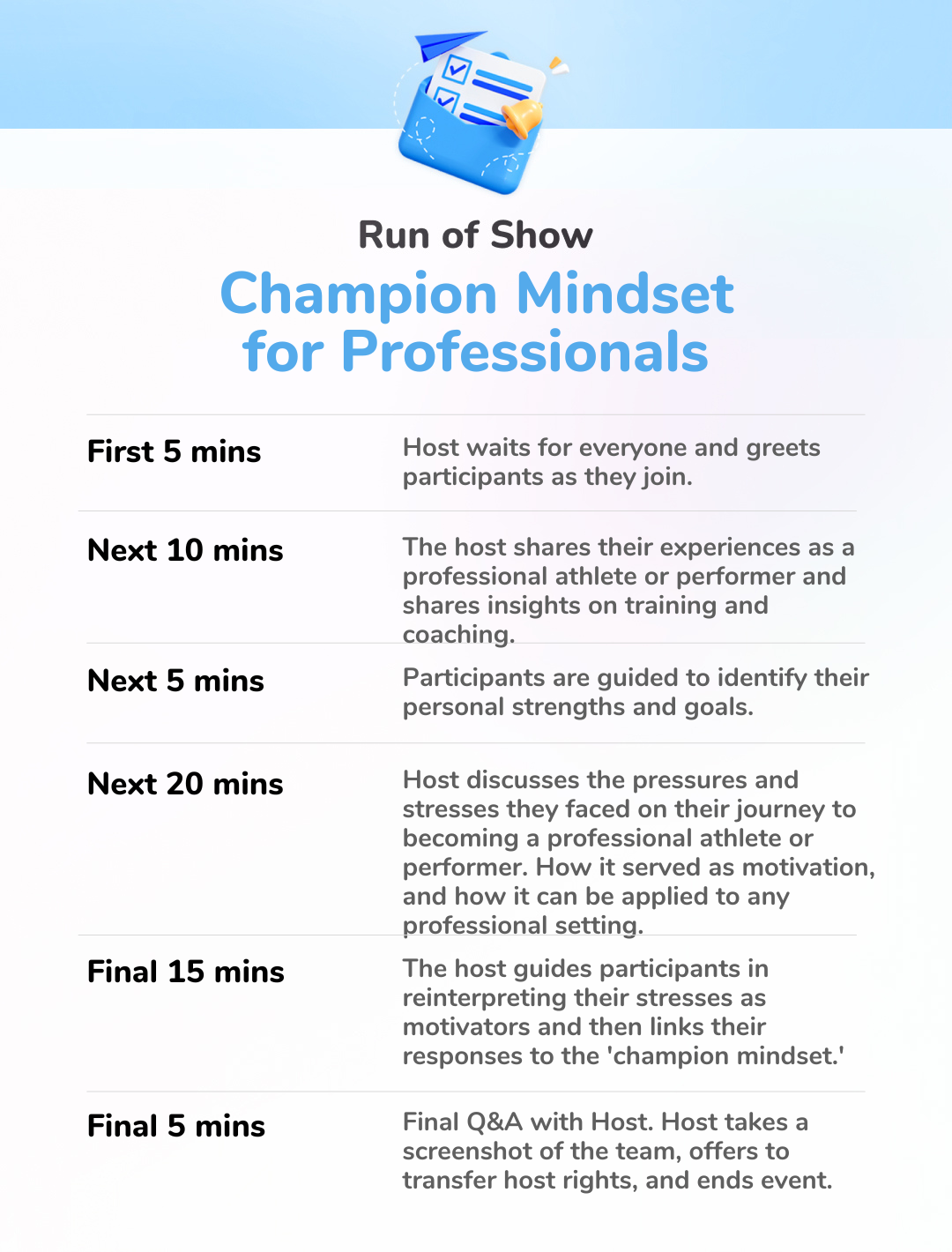 Champion Mindset for Professionals - Run of Show 