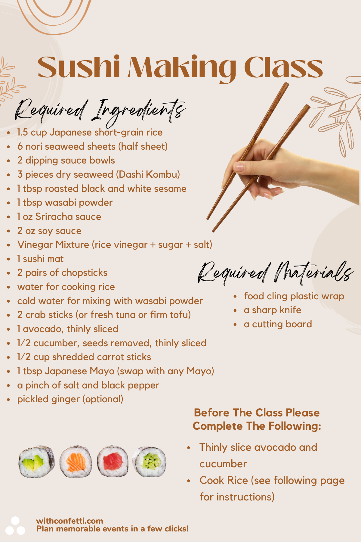 BYO Sushi Making Class Prep List