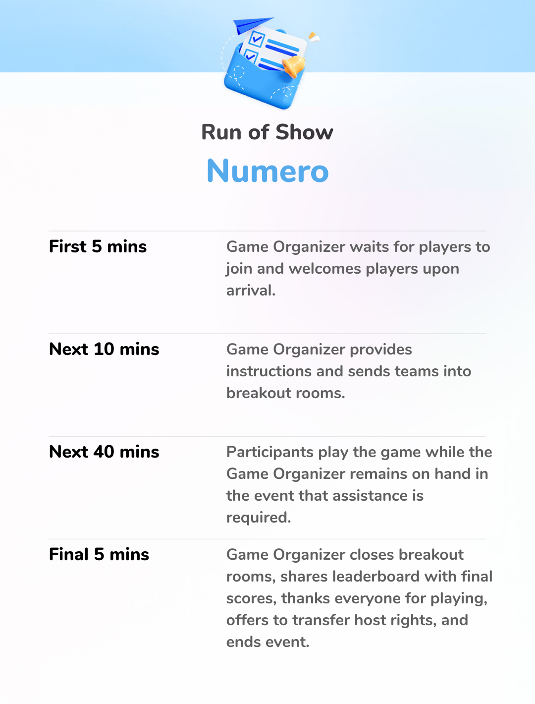 Numero - Run of Show