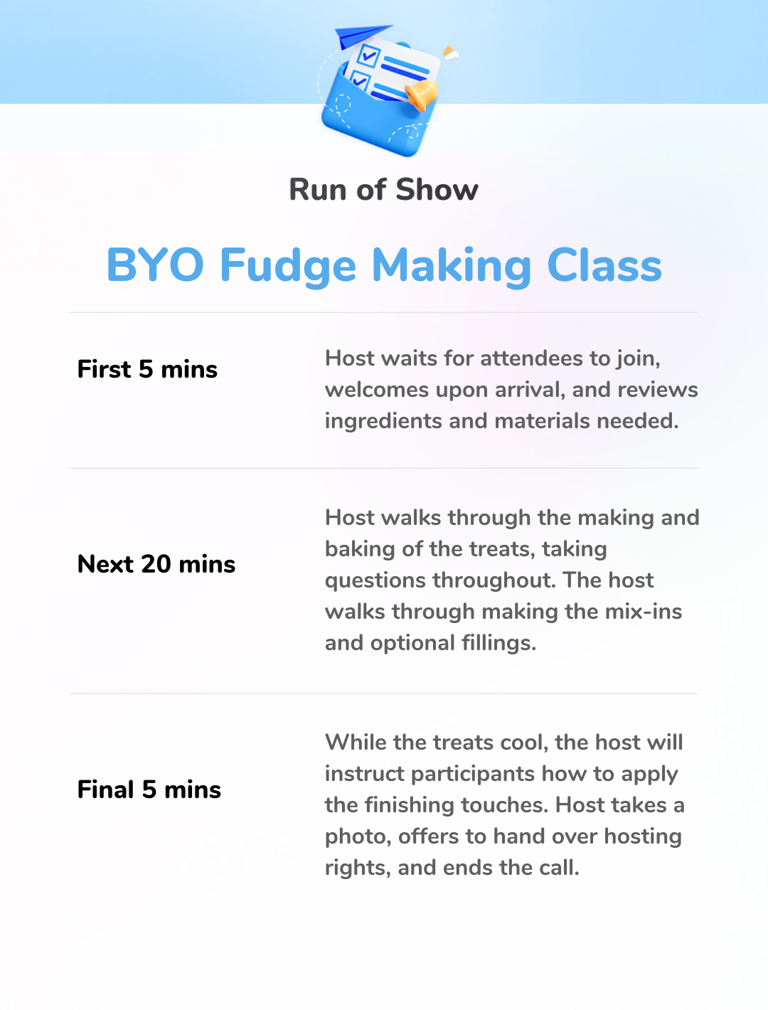 BYO Fudge Making Class - Run of Show