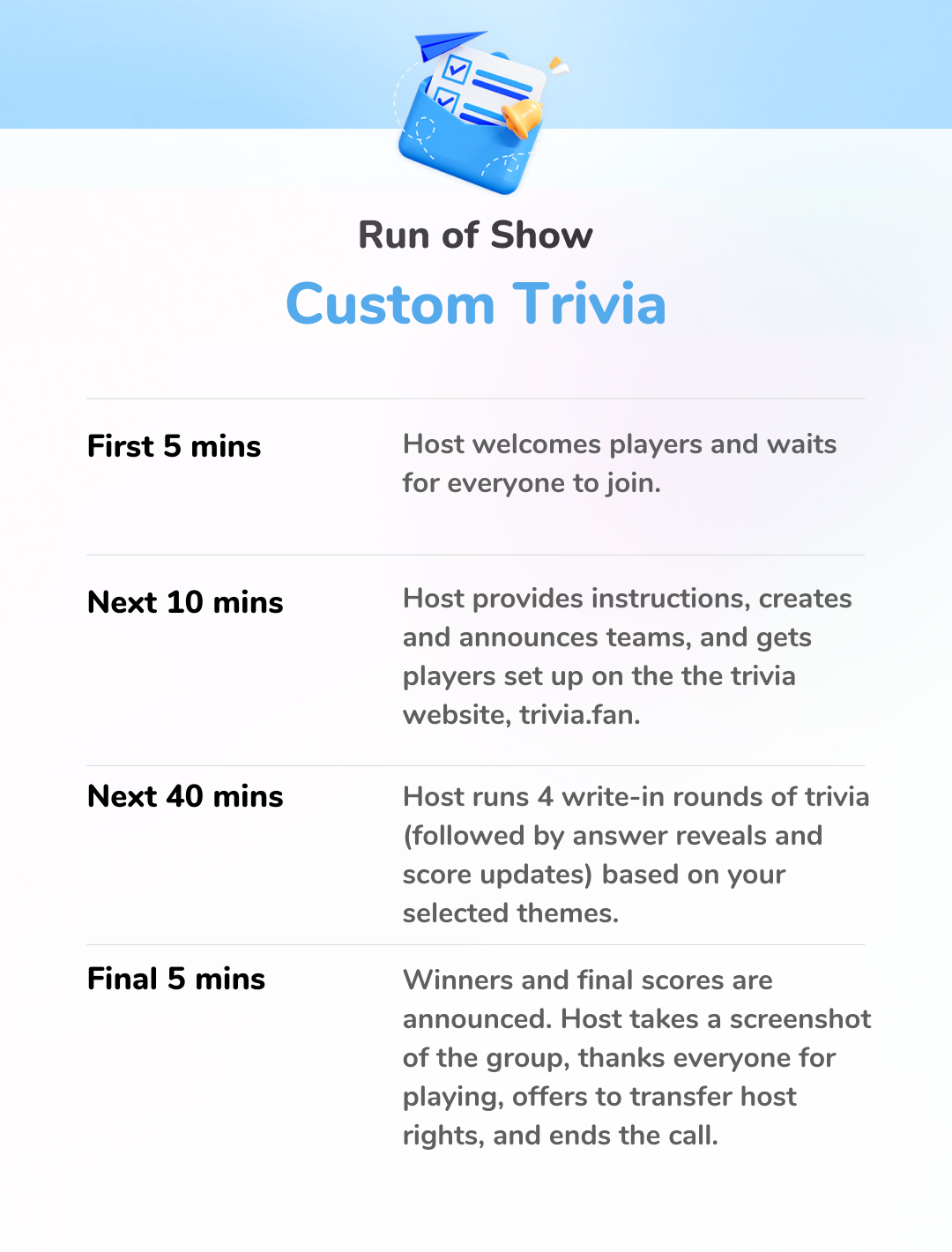 Custom Trivia - Run of Show
