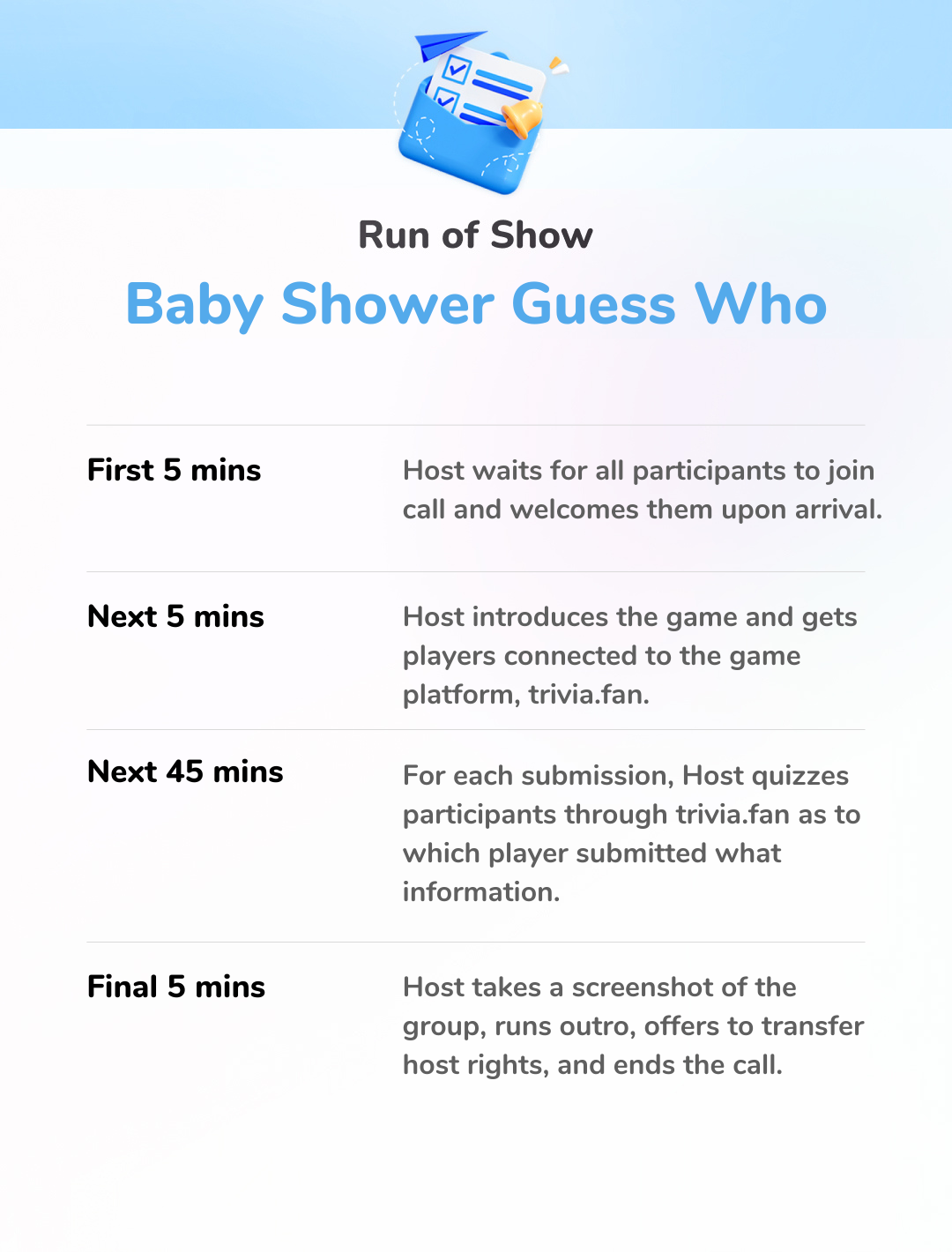 Baby Shower Guess Who - Run of Show