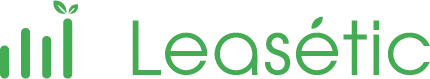 Logo Leasétic avec un graphique vert et une feuille au-dessus du premier bâton.
