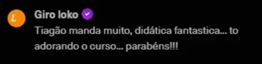 Depoimento de aluno do Tiago Oliveira, super satisfeito com seu aprendizados e seus resultados.