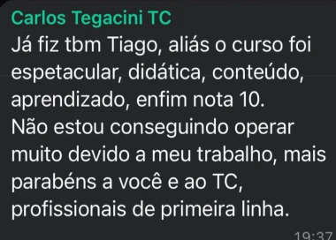 Depoimento de aluno do Tiago Oliveira, super satisfeito com seu aprendizados e seus resultados.