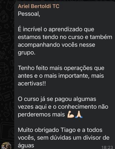 Depoimento de aluno do Tiago Oliveira, super satisfeito com seu aprendizados e seus resultados.