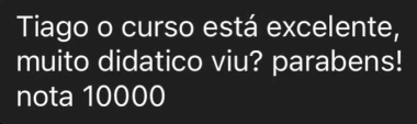 Depoimento de aluno do Tiago Oliveira, super satisfeito com seu aprendizados e seus resultados.