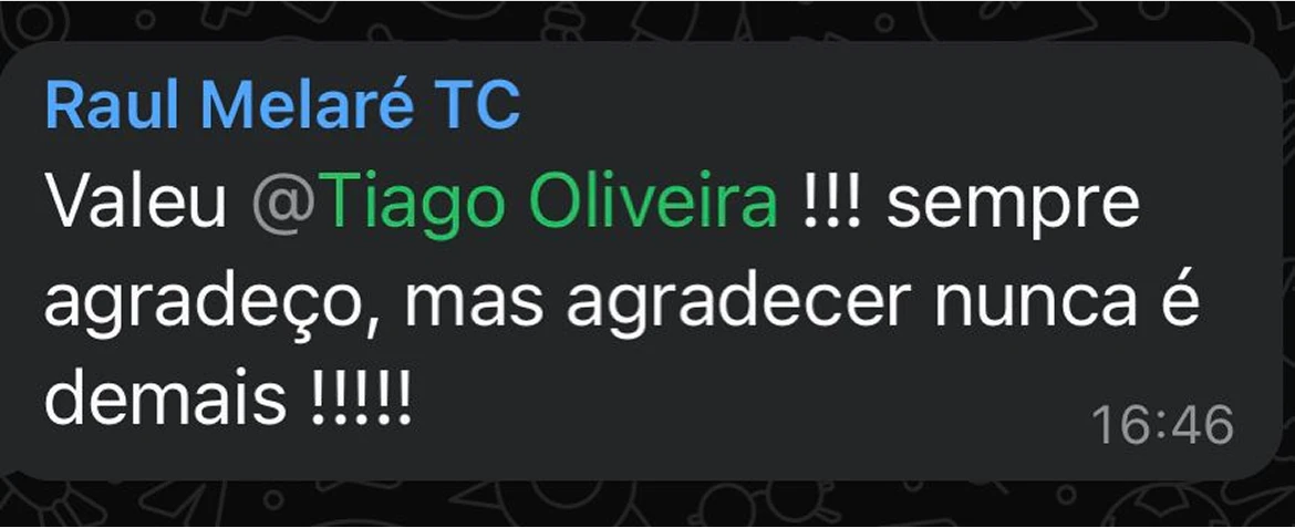 Depoimento de um aluno do Tiago Oliveira muito satisfeito com os ensinamentos aprendidos.