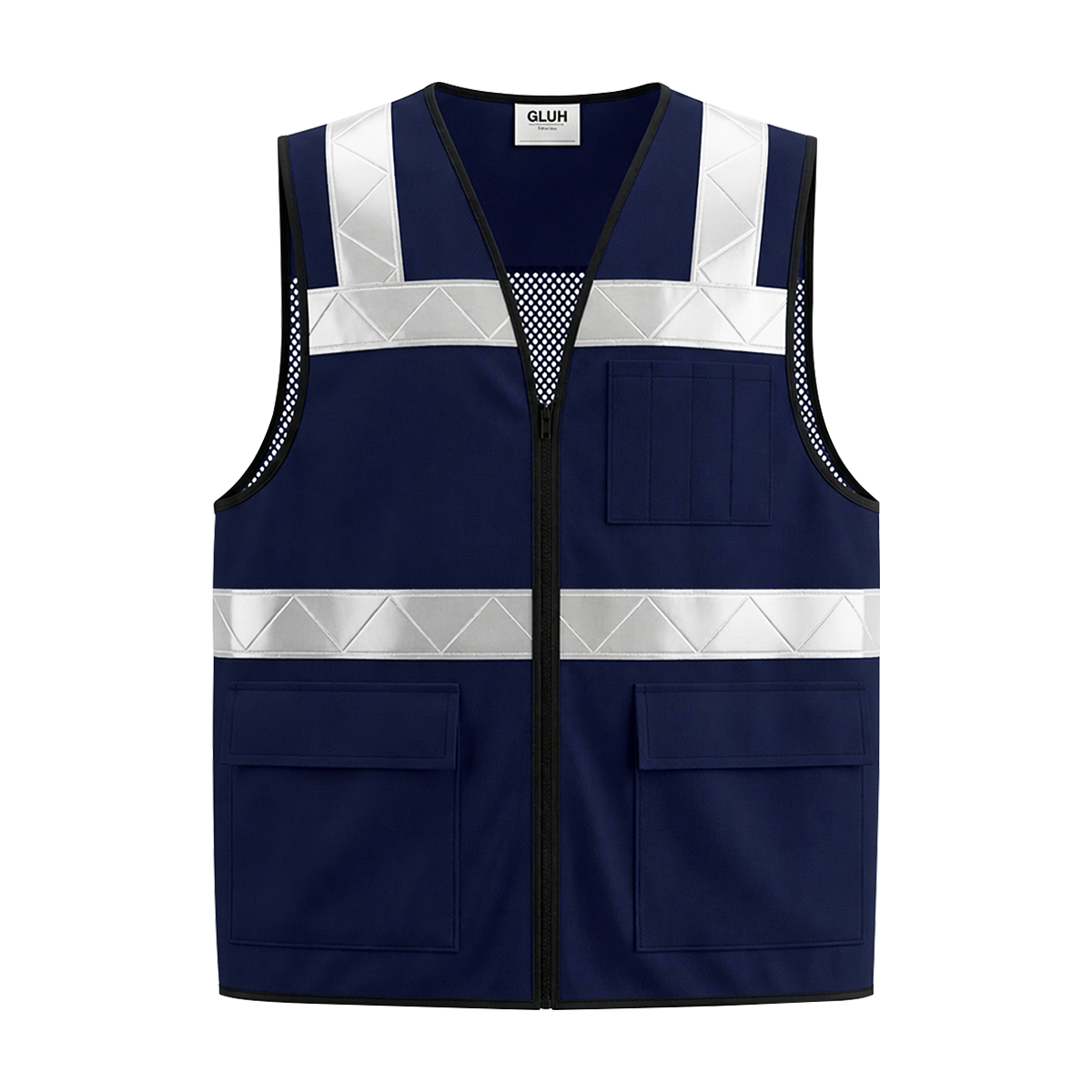 Chaleco Seguridad Reflejante de Poliéster Combinado con Malla "STRIKING" Azul Marino