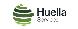 Logo featuring stylized green globe with horizontal stripes next to the text 'Huella Services'.