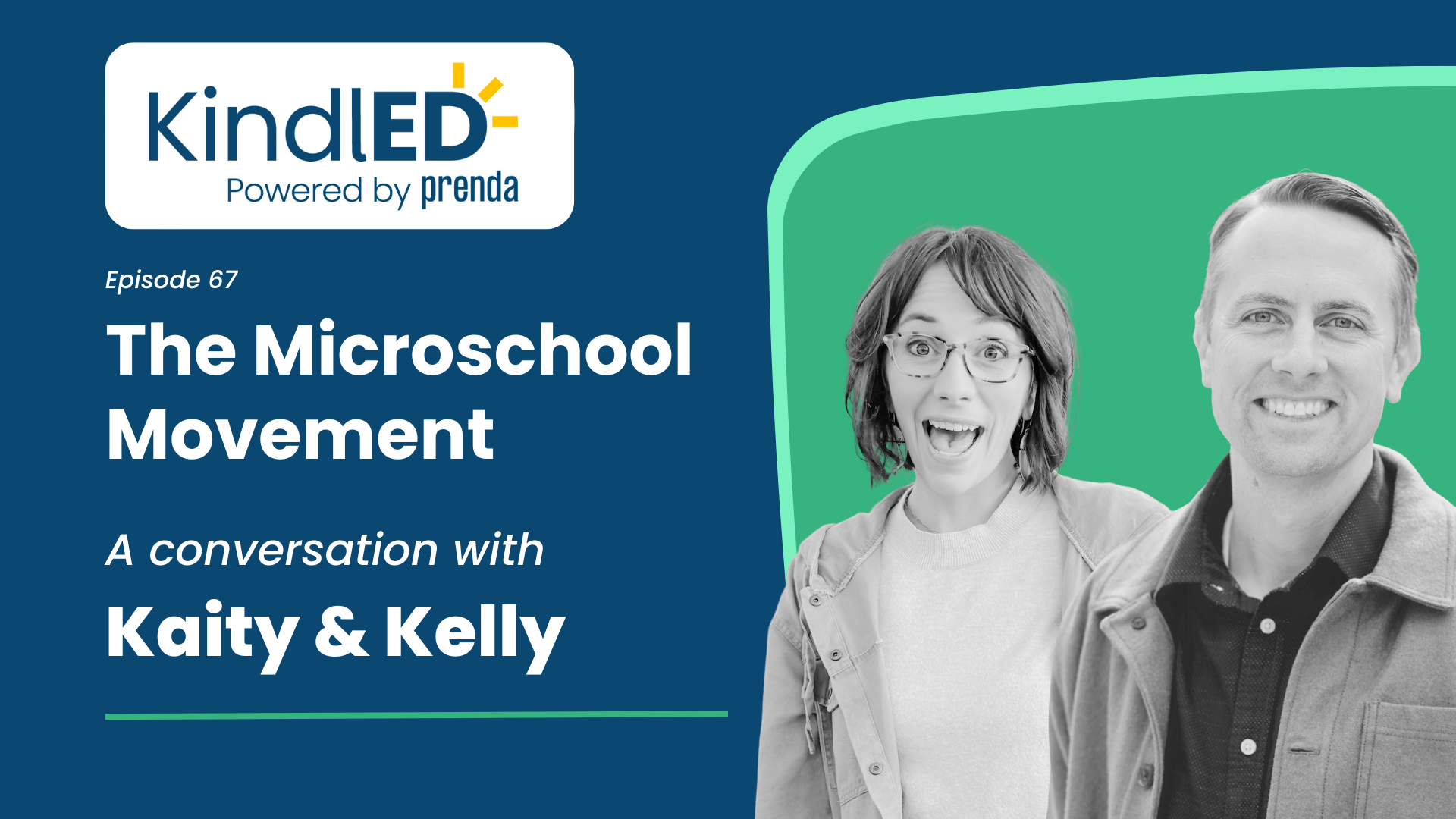 Podcast hosts smile at the camera as they think about microschools