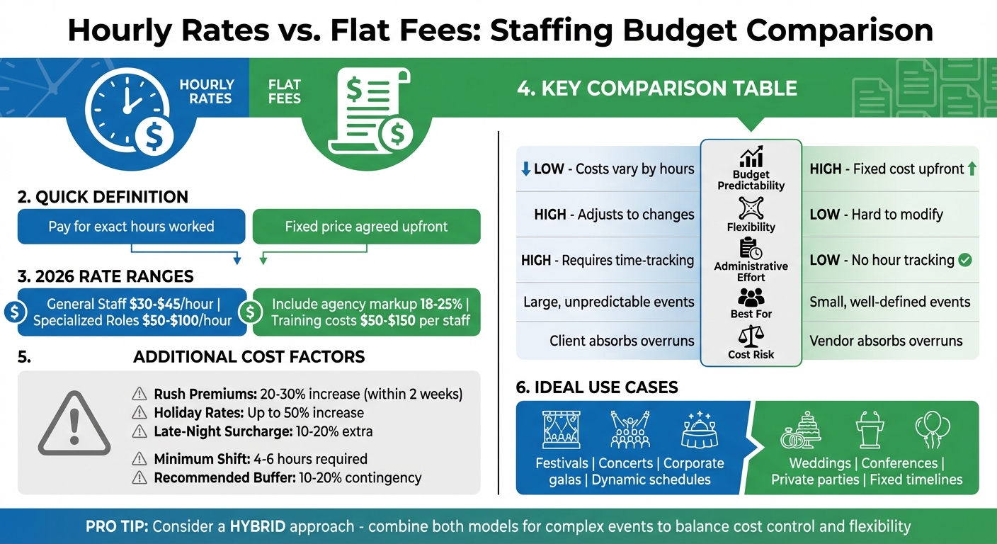 Hourly Rates vs Flat Fees for Event Staffing: Complete Budget Comparison