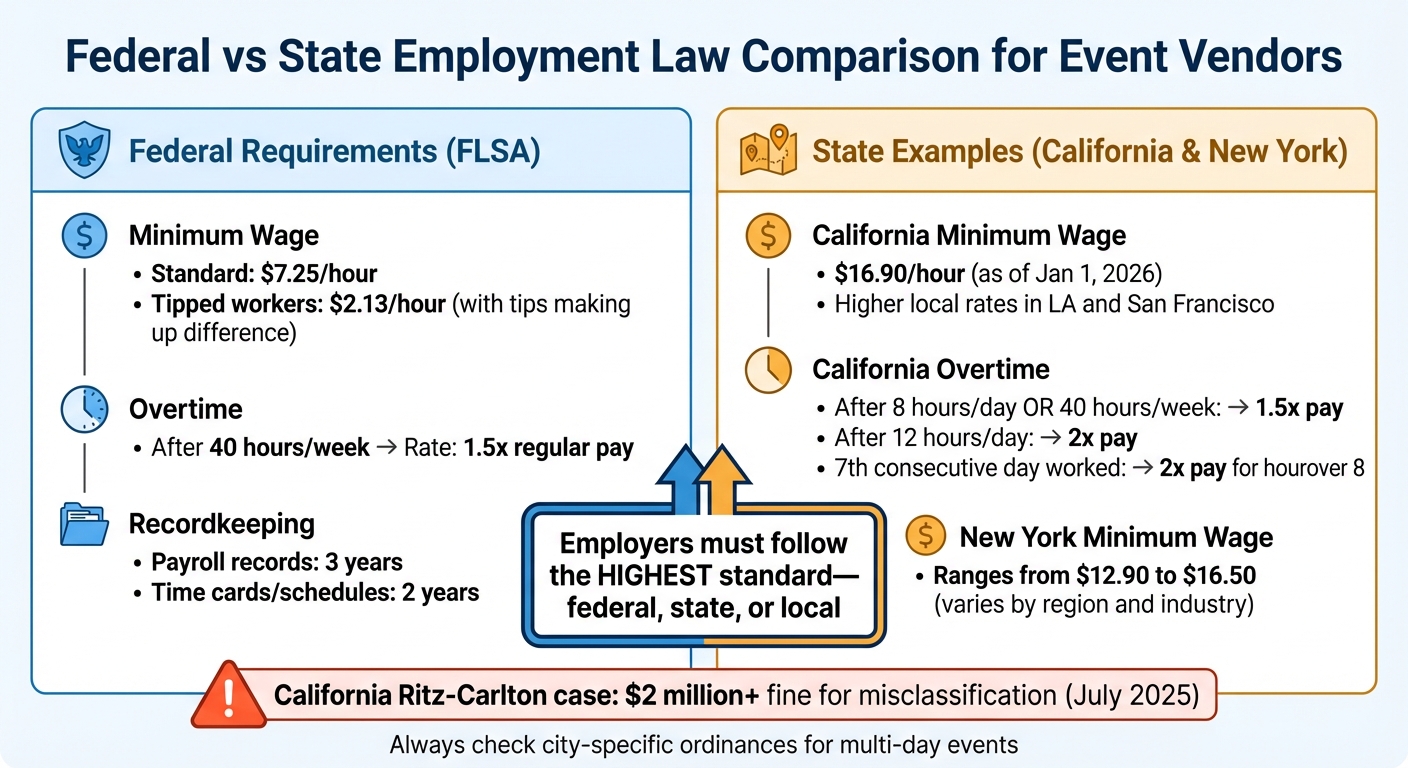 Federal vs State Employment Law Requirements for Event Vendors