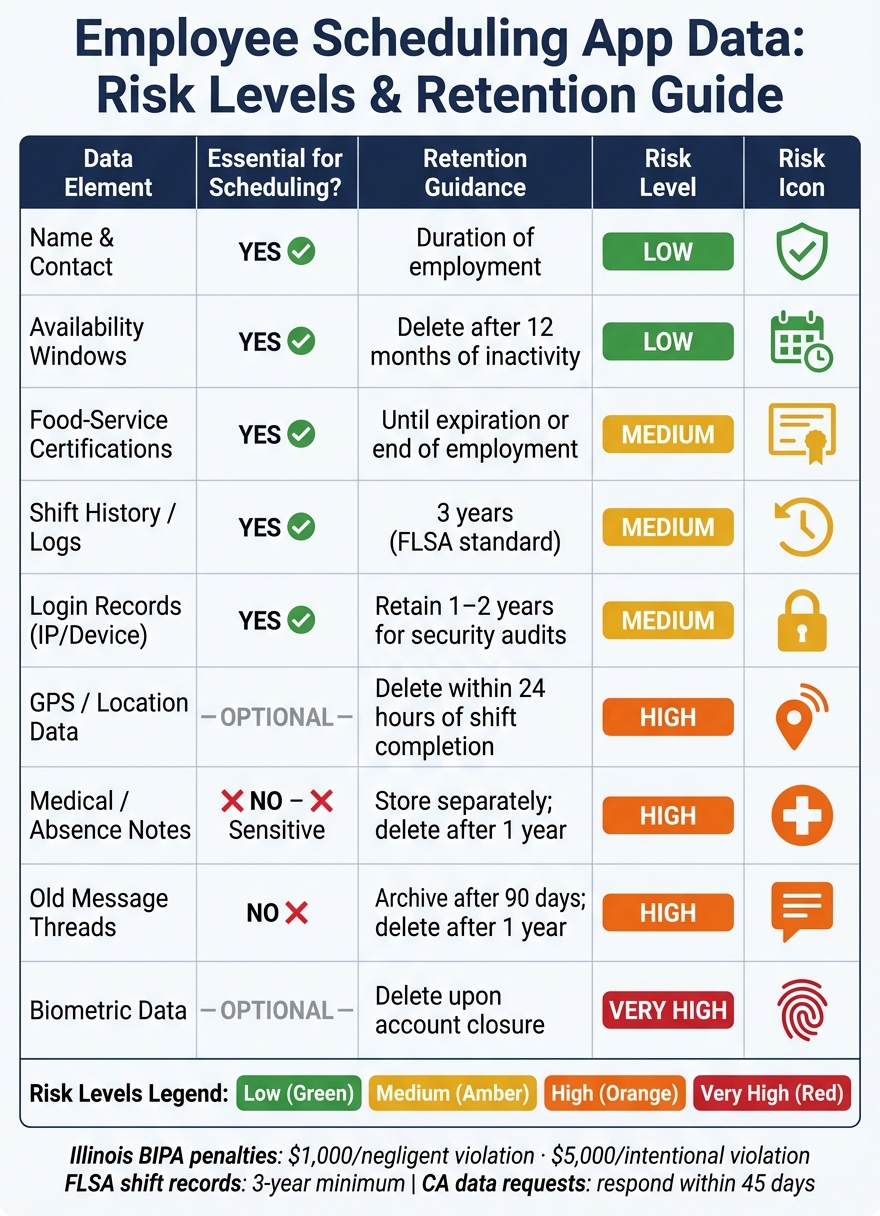 Employee Scheduling App Data: Risk Levels & Retention Guide