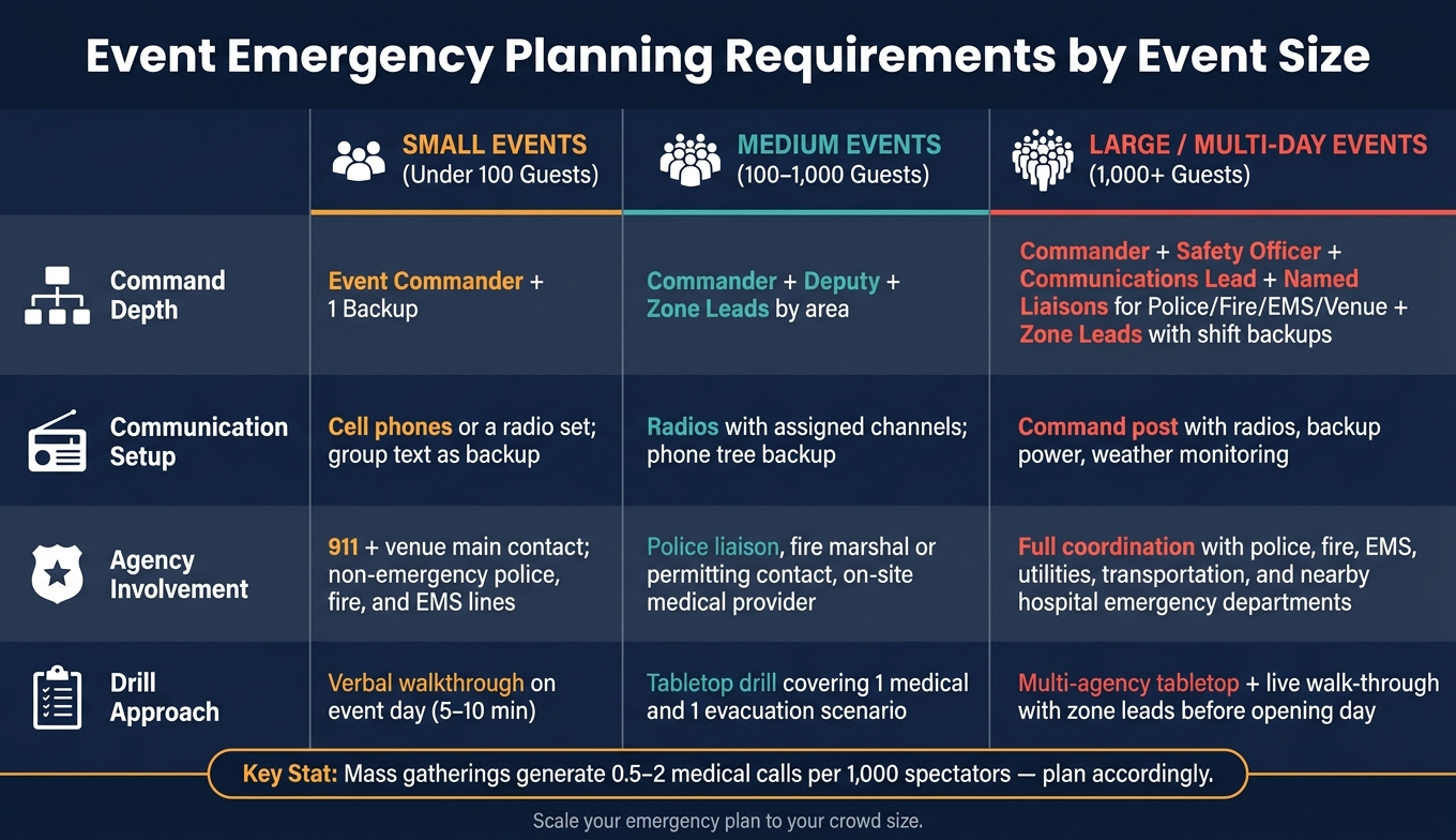Event Emergency Planning Requirements by Event Size