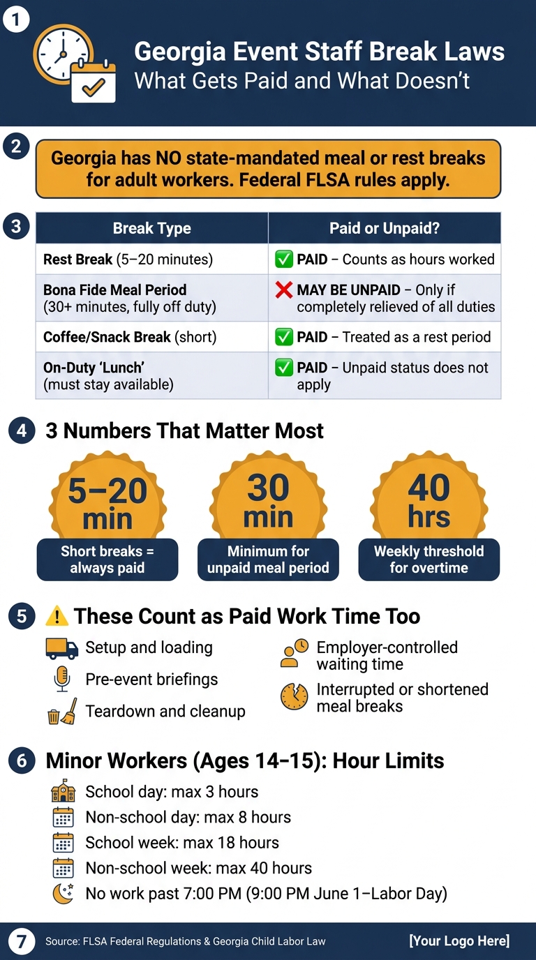 Georgia Event Staff Break Laws: Paid vs. Unpaid Time at a Glance