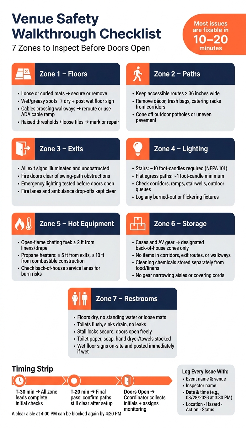 Venue Safety Walkthrough Checklist: 7 Zones to Inspect Before Doors Open