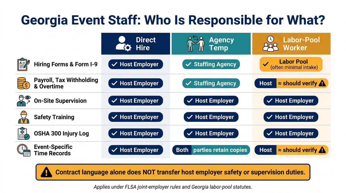 Georgia Event Staff Worker Types: Compliance Responsibilities at a Glance