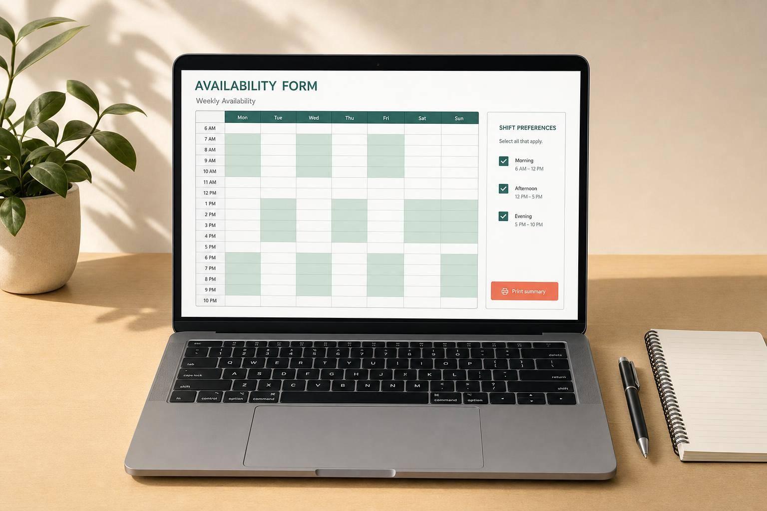 Availability Form Template