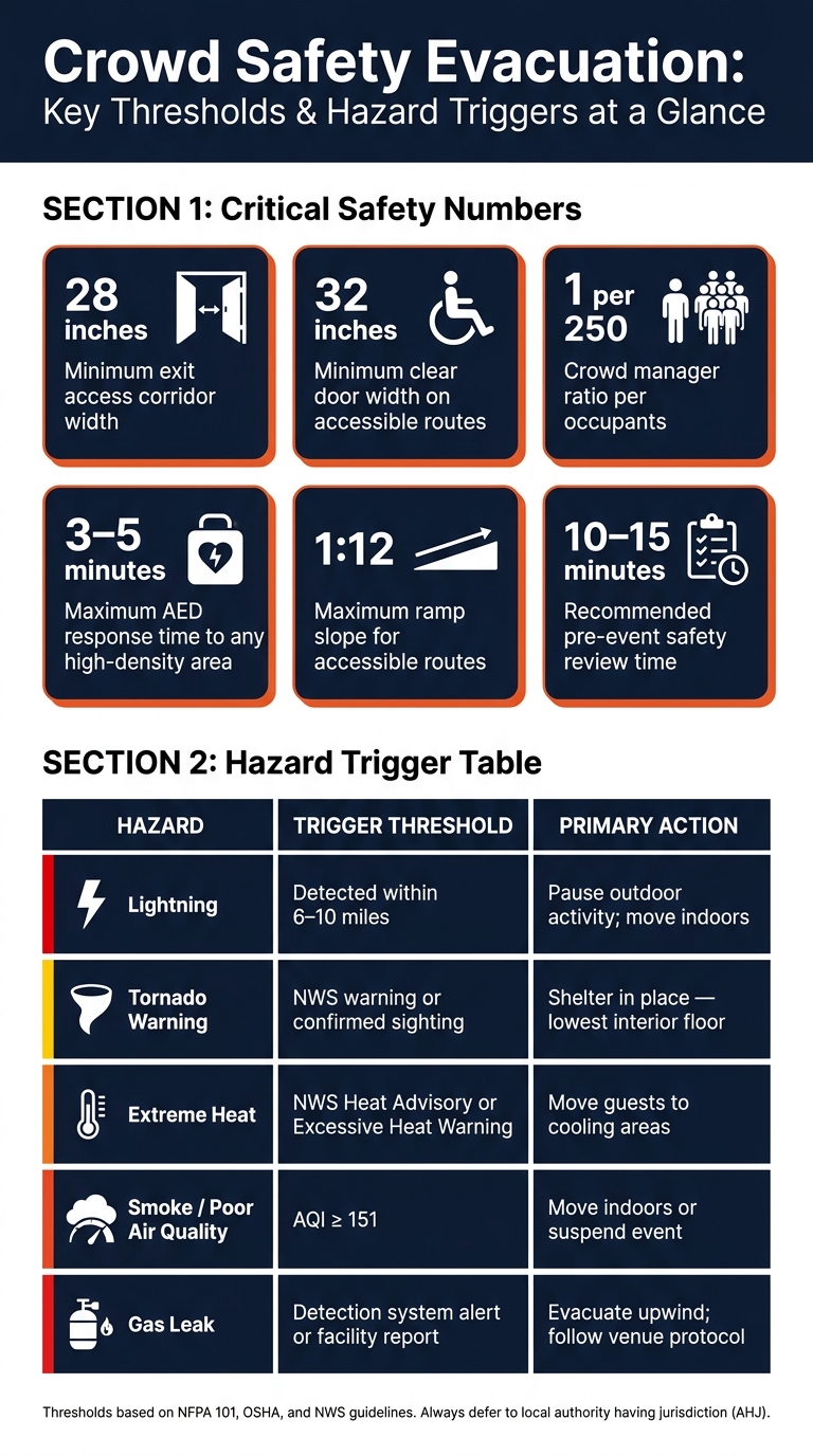 Crowd Safety Evacuation: Key Thresholds & Hazard Triggers at a Glance