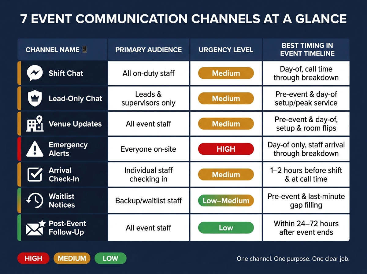7 Event Communication Channels: Quick Reference Guide