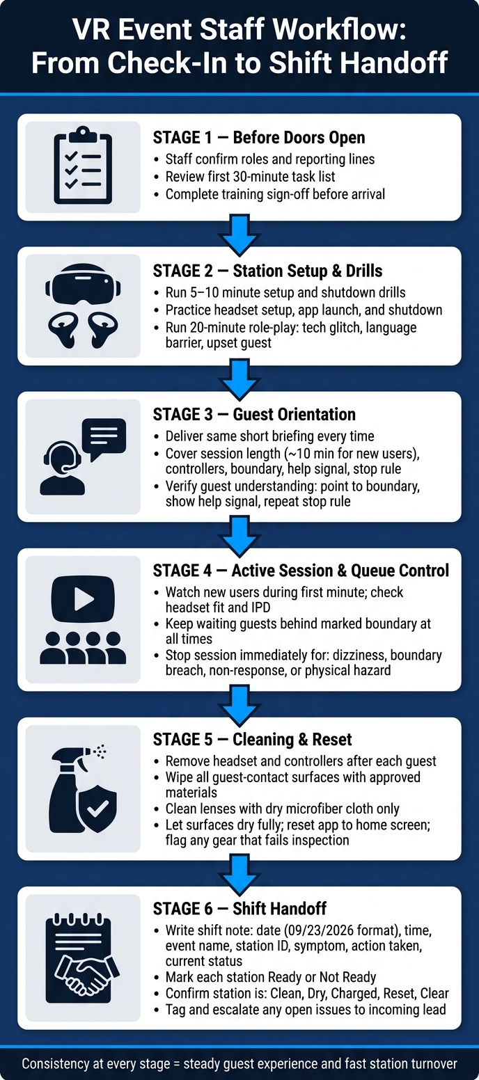 VR Event Staff Workflow: From Check-In to Shift Handoff
